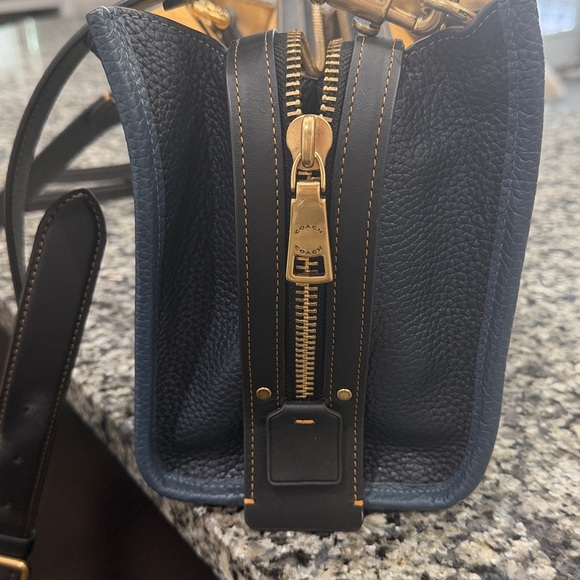 Coach Rogue 25 Regenerative Leather- Navy Blue Satchel with Gold Accents - Picture 12 of 13
